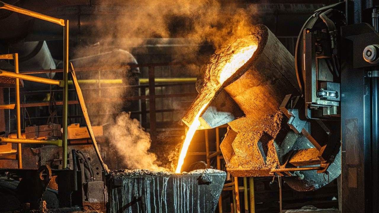 Flüssiges Metall, welches in Form gegossen wird.